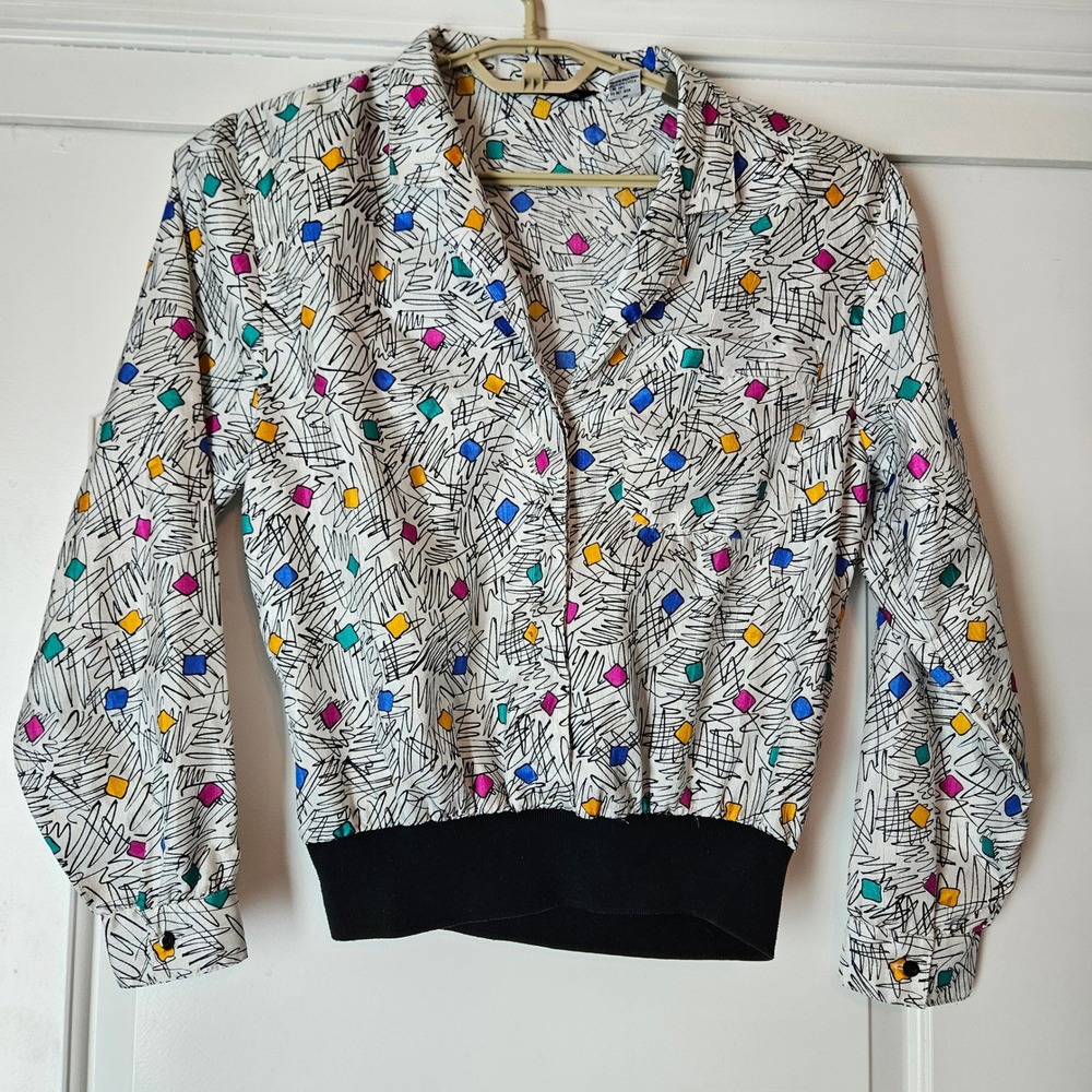 Vintage Windbreaker Size 12 Colorful Geometric 80s 90s Workout Party
